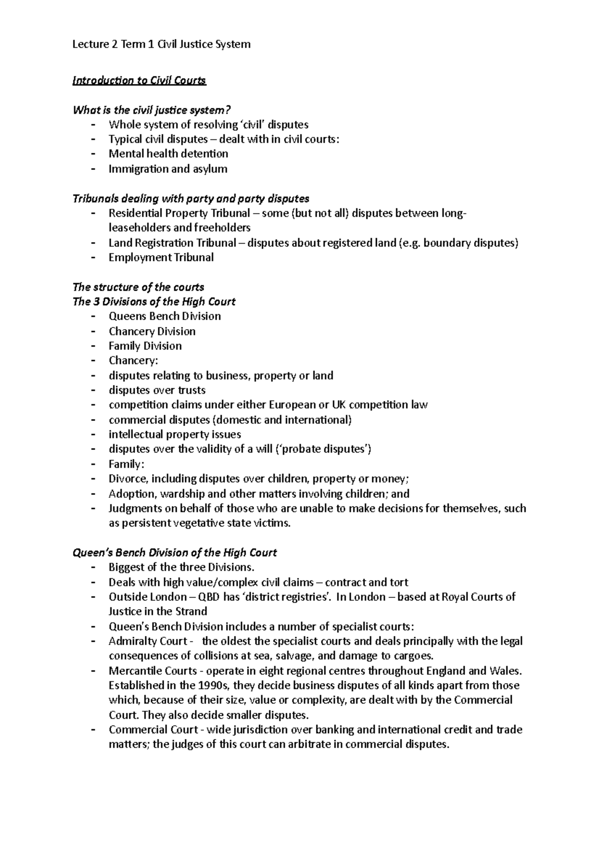 Lecture 2 Term 1 Civil Justice System Studocu - Introduction To Civil ...