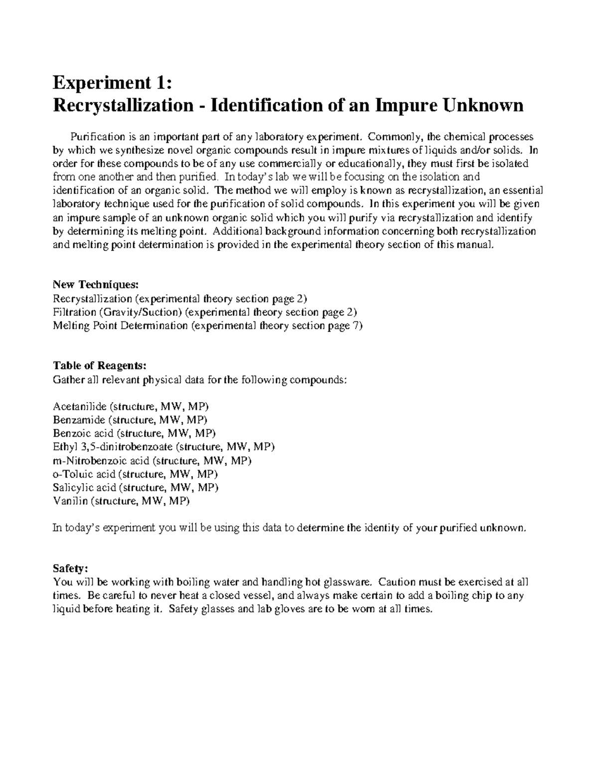 CHEM 2211L Experiment 1 - Recrystallization - Experiment 1 ...