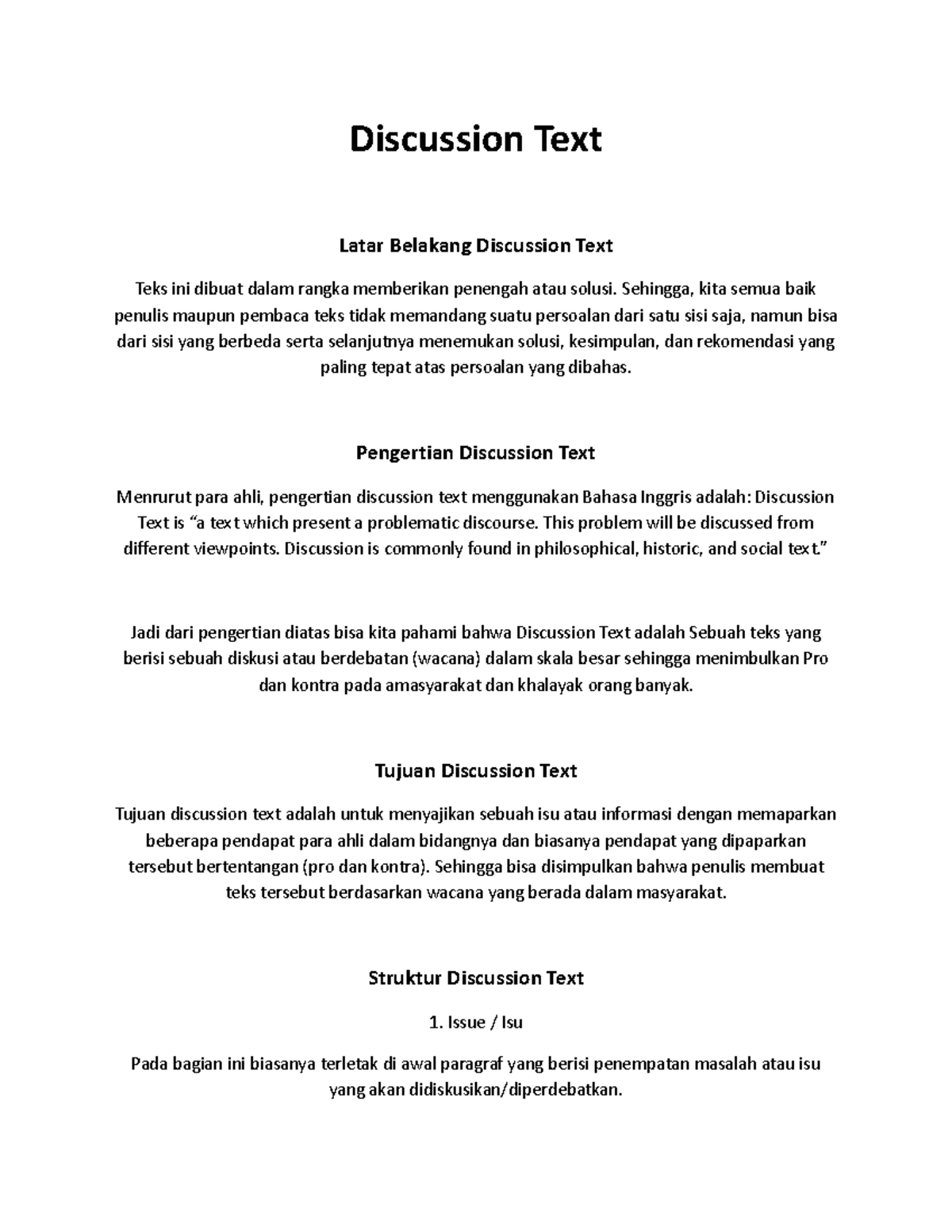 Discussion TEXT - GOOD LUCK - Discussion Text Latar Belakang Discussion ...