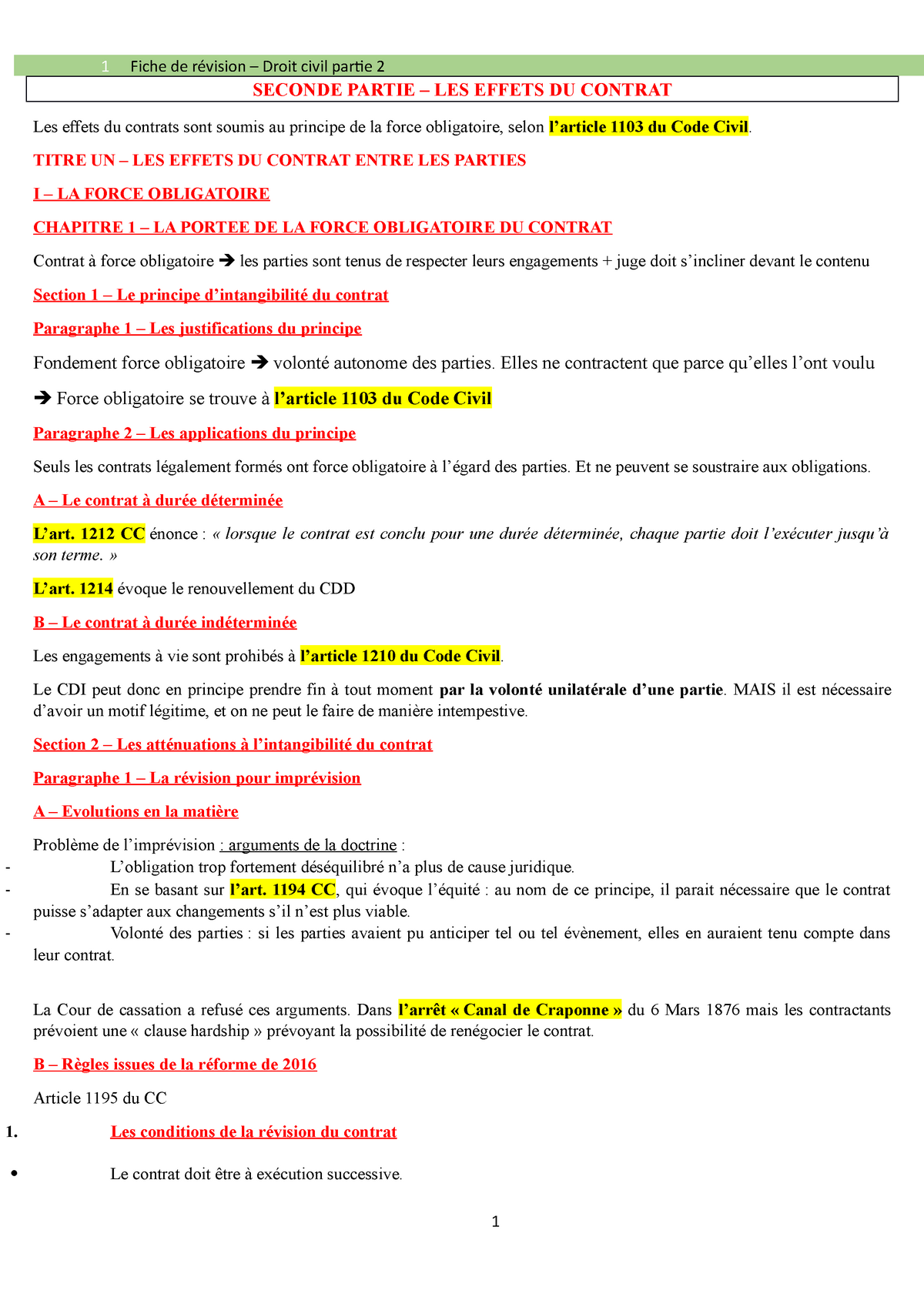 Fiche de révision - Les effets du contrat - Objectif GEA