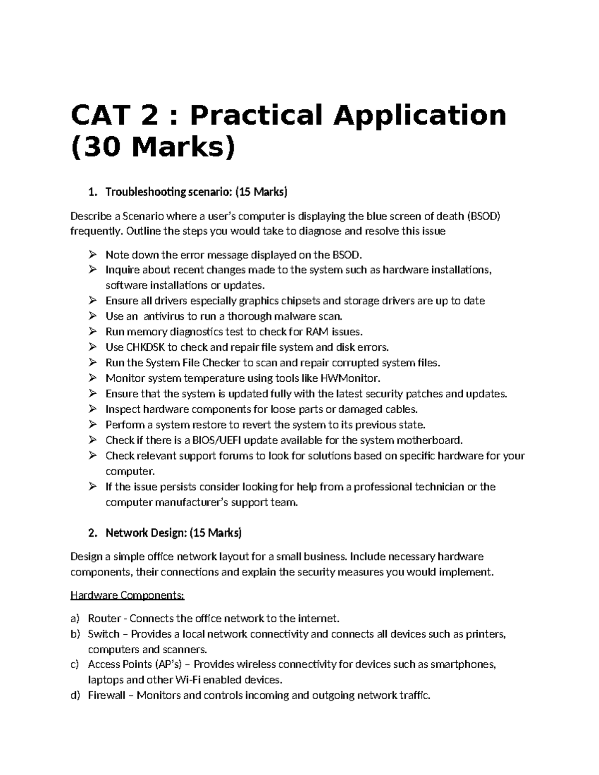 CAT 2 - Cat 2 - CAT 2 : Practical Application (30 Marks) 1 ...