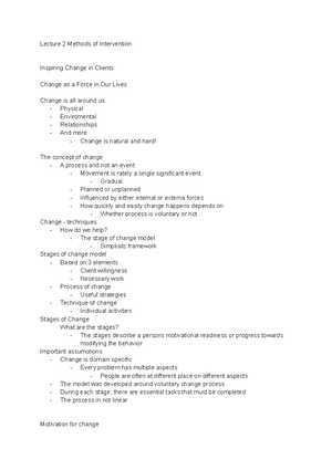 SSW Methods of Intervention Notes - HMNS 10097 - Mohawk College - Studocu