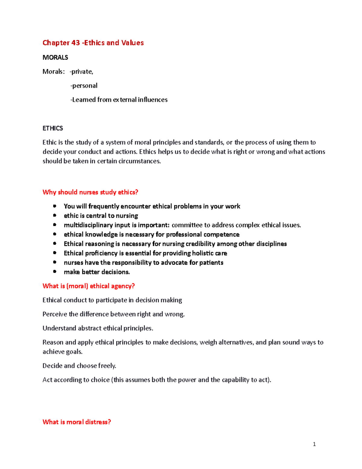Chapter 43 - Ethics and Values - Chapter 43 -Ethics and Values MORALS ...