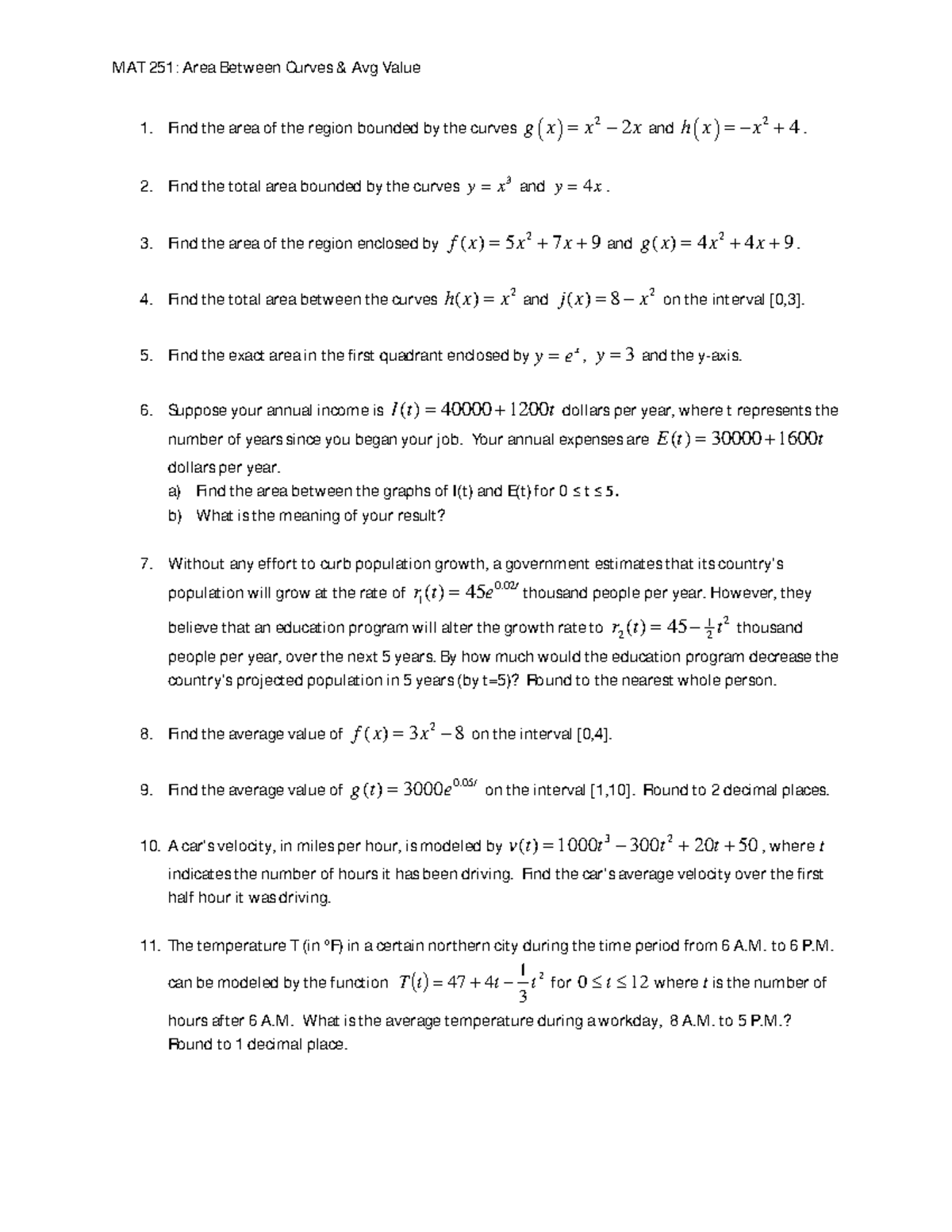 MAT251 20 - These practice questions are used to help students ...