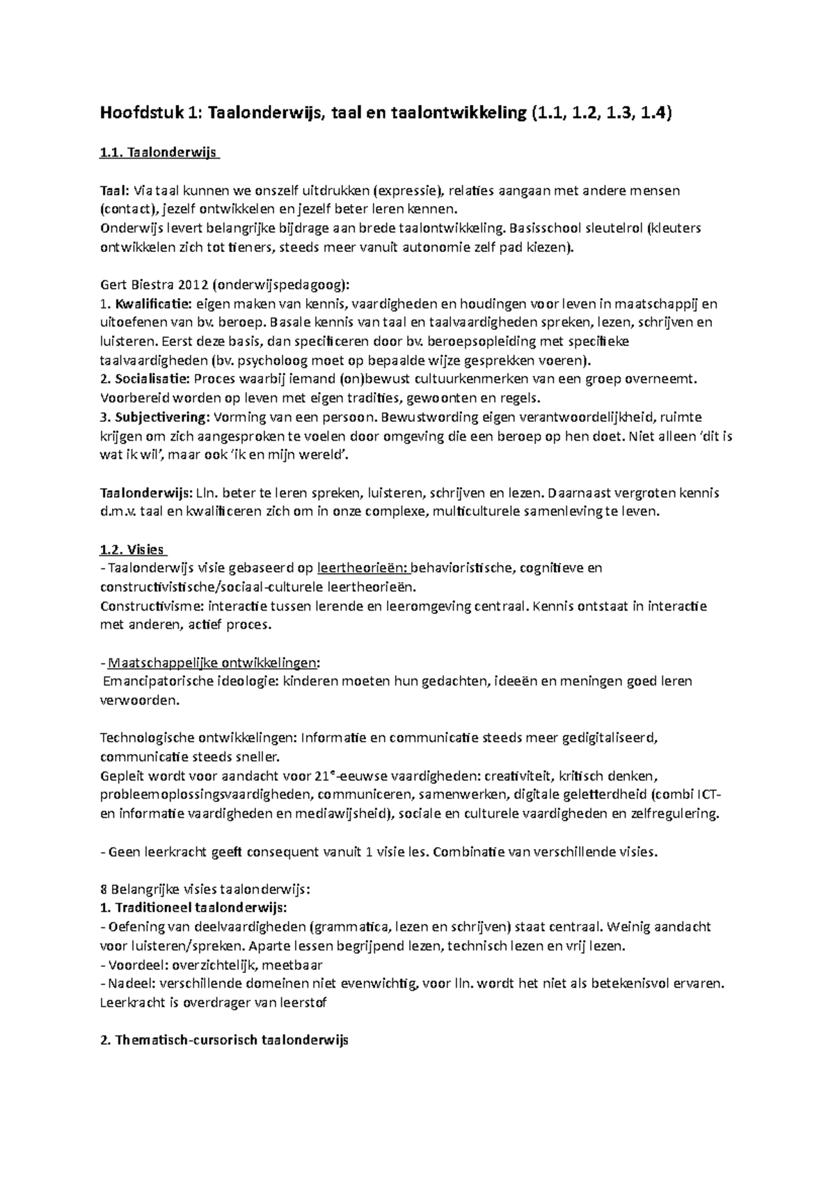 Samenvatting Gedeelte Portaal - Hoofdstuk 1: Taalonderwijs, Taal En ...