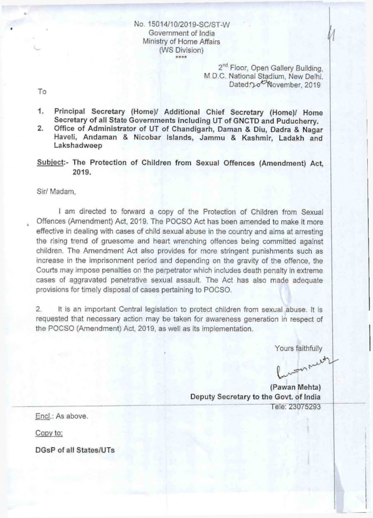 20-11-2019 - Please - No. 15014/10/2019-SC/ST-W Government of India ...