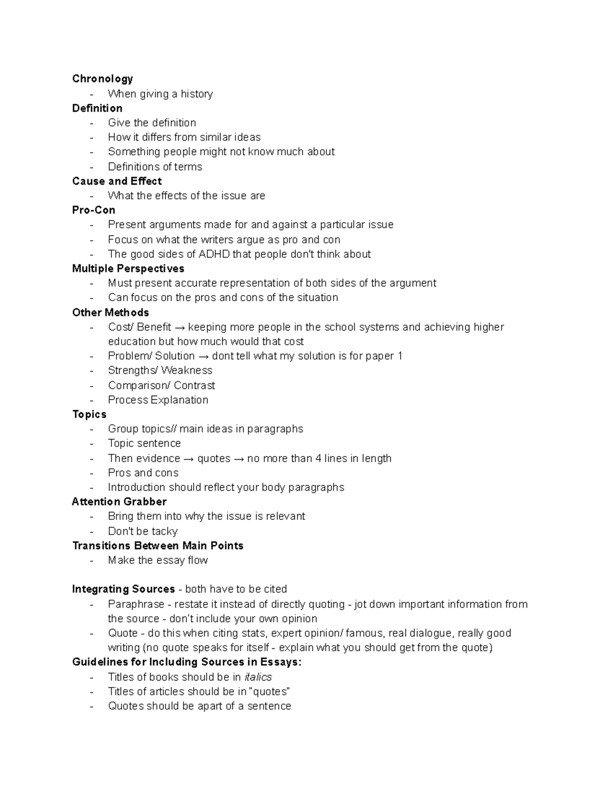 ENGL 1100 Notes Chronology When giving a history Definition Give the