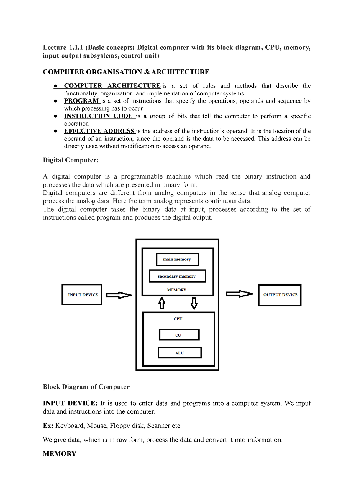 UNIT I (Computer Organization And Architecture) - Lecture 1.1 (Basic ...