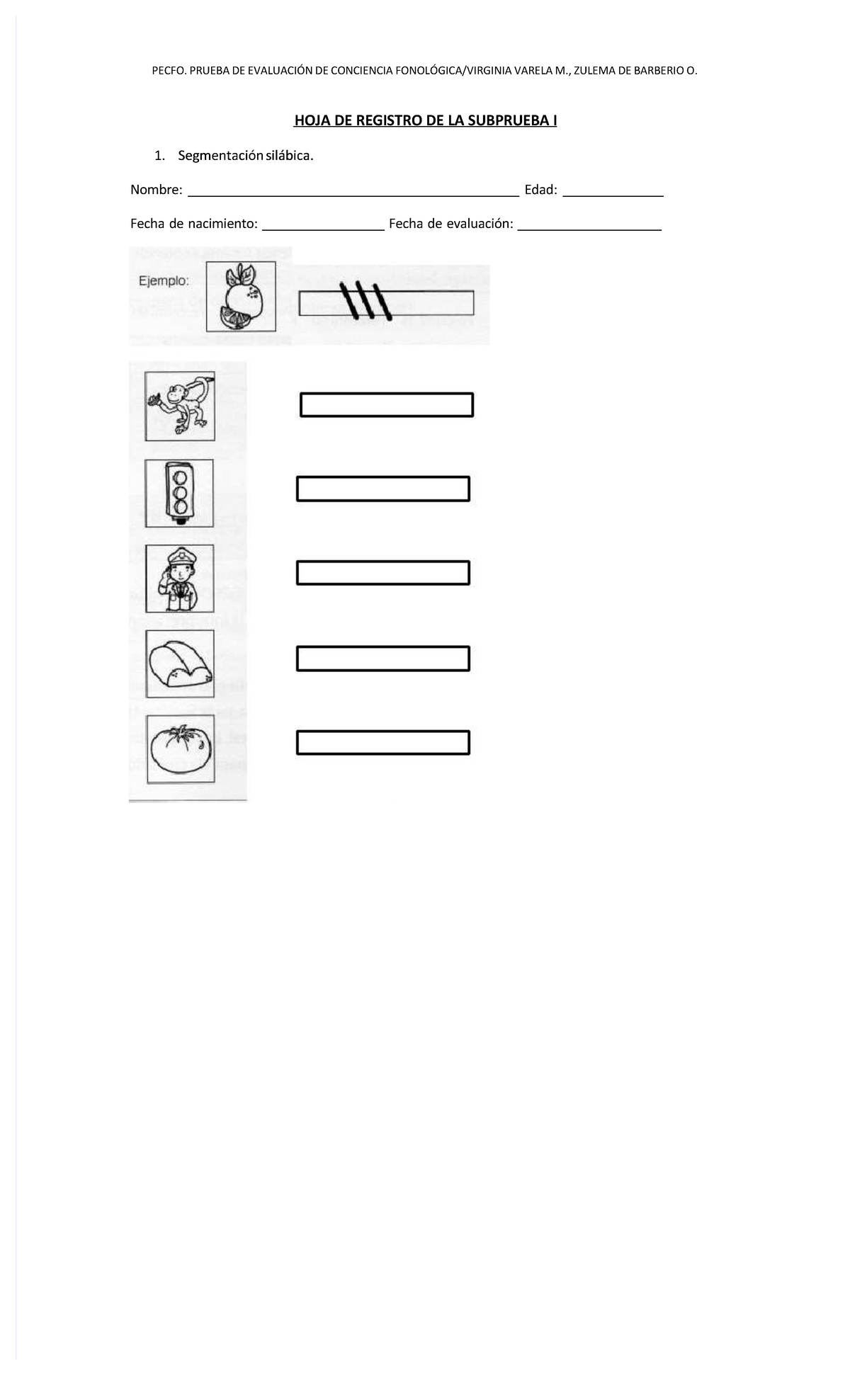 Pecfo, Hoja De Registro - PECFO. PRUEBA DE EVALUACIÓN DE CONCIENCIA ...