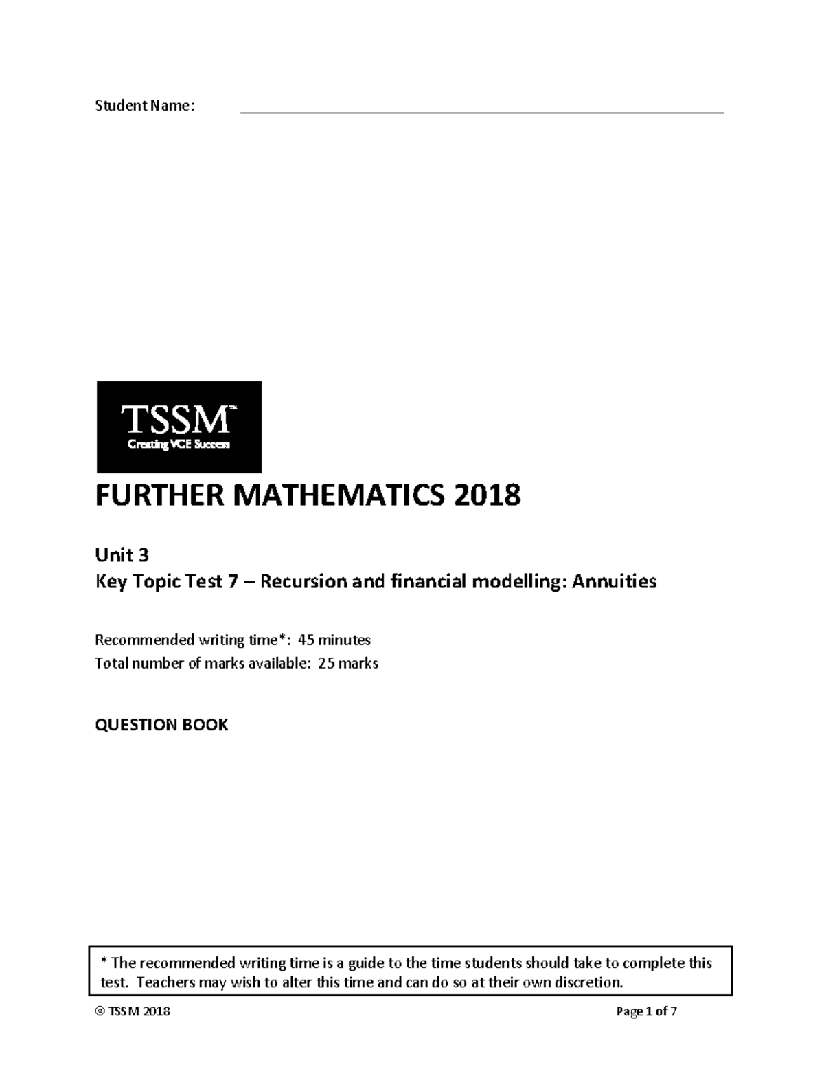FM Unit 3 KTT 7 Questions - Student Name: - Studocu