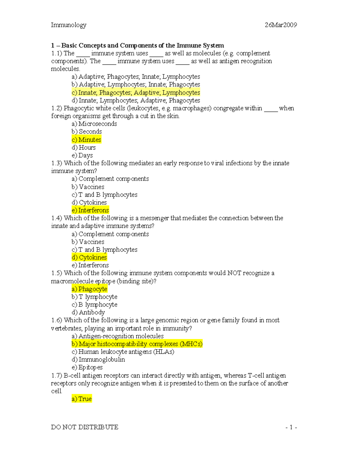 Immunology - Medtech notes - 1 – Basic Concepts and Components of the ...