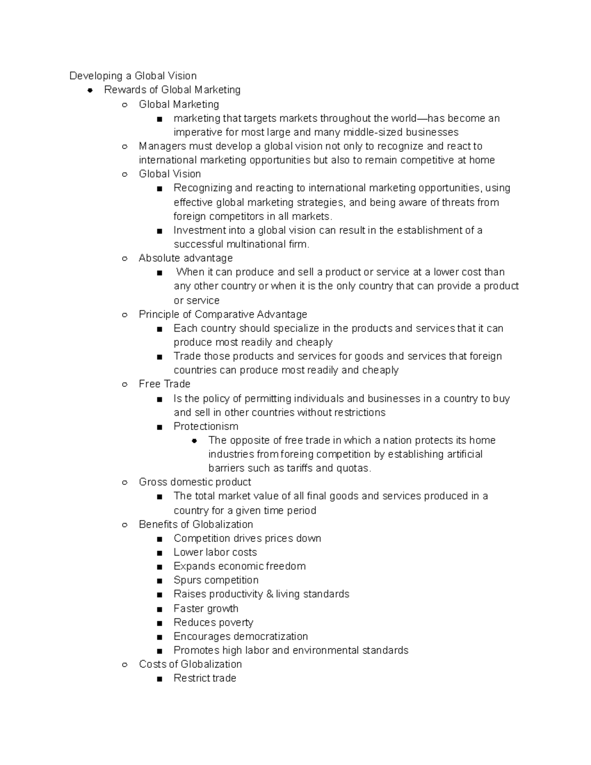 Marketing Chapter 5 Notes [Developing A Global Vision] - Developing a ...