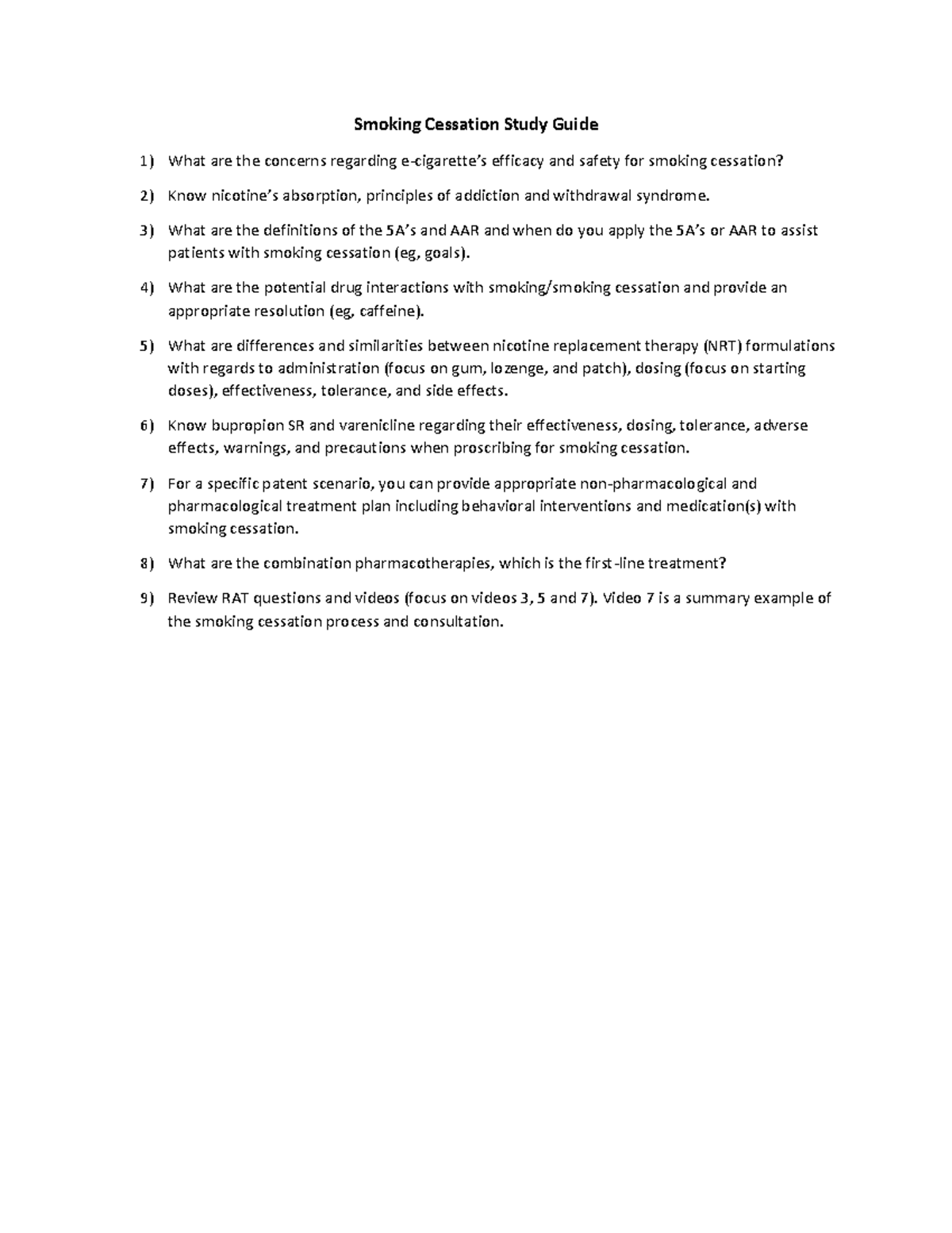 Smoking Cessation Study Guide Smoking Cessation Study Guide What are the concerns regarding