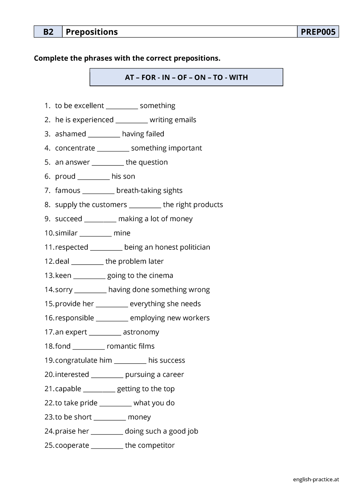 Preposition Practice 5 - English-practice B 2 Prepositions PREP 005 ...