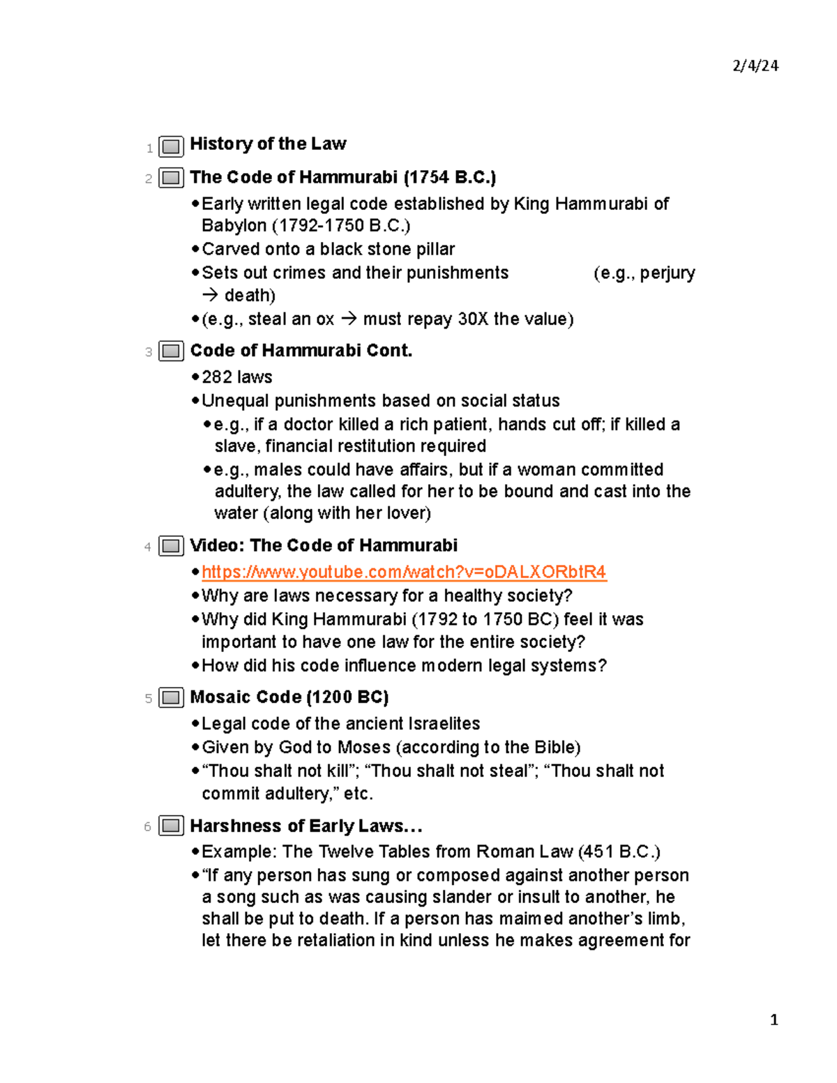 History of the Law LV - 2/4/ 1 History of the Law The Code of Hammurabi ...