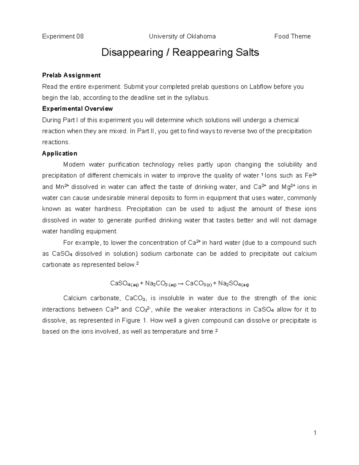 Experiment Disappearing Reappearing Salts Lab FR 1235 University