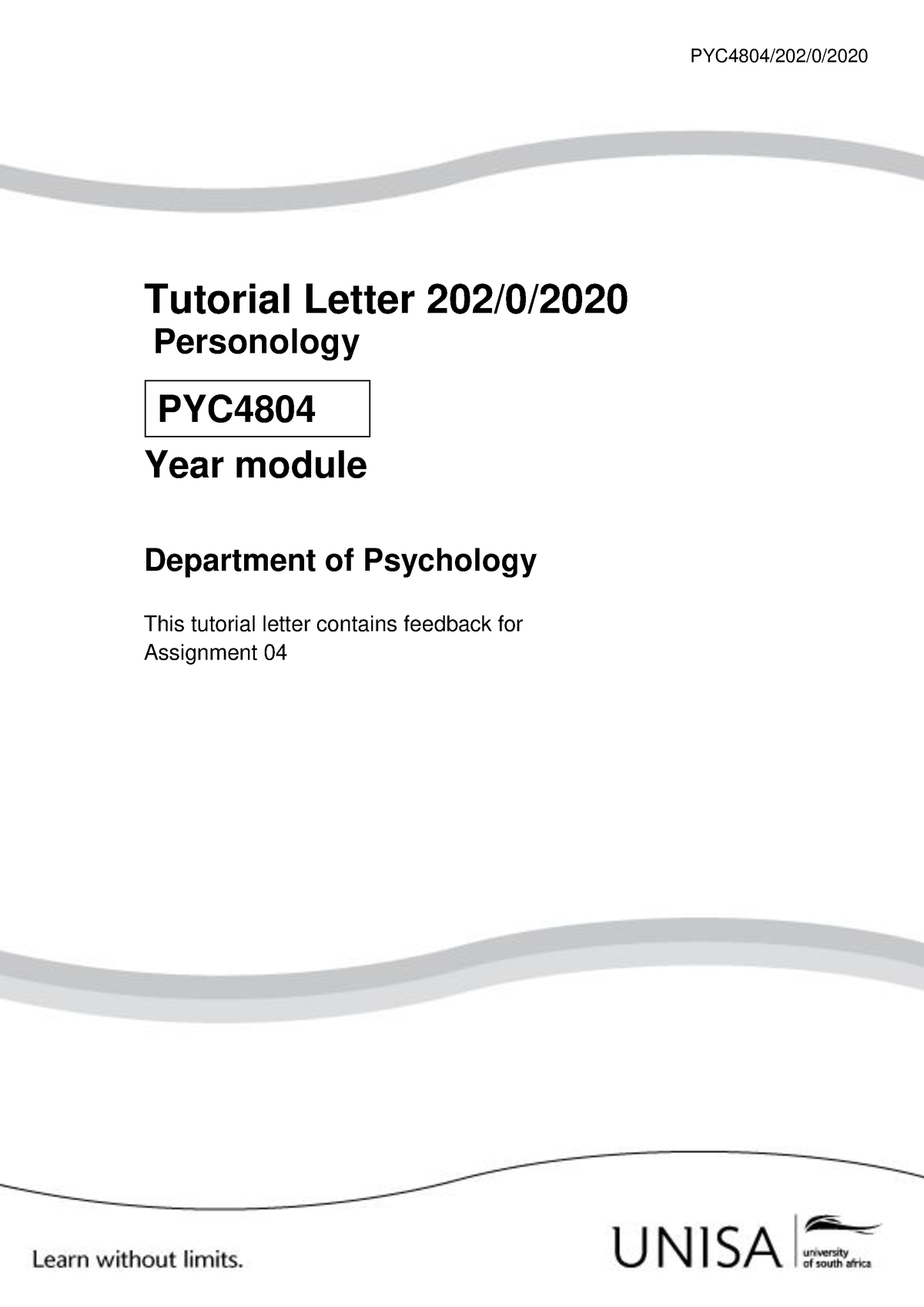 Personology Tutorial 202 - PYC4804/202/0/ Tutorial Letter 202/0 ...