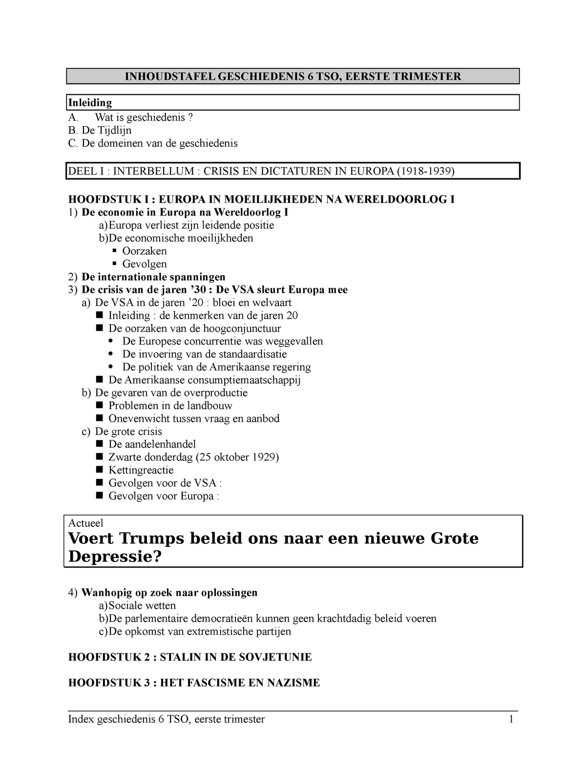 Index Geschiedenis - INHOUDSTAFEL GESCHIEDENIS 6 TSO, EERSTE TRIMESTER ...