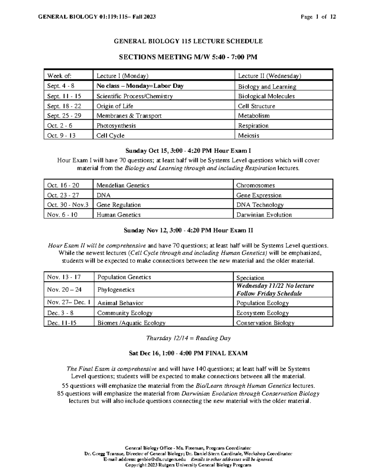 GB 115 Syllabus Fall 2023 - General Biology Office - Ms. Freeman ...