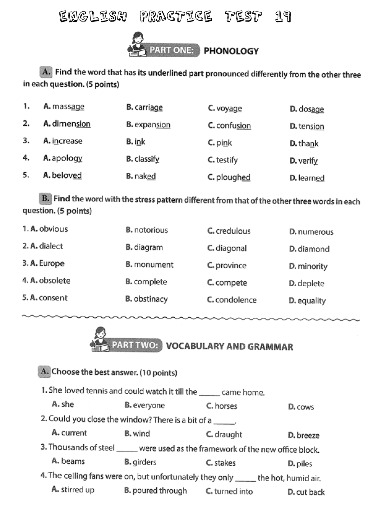 English Practice TEST 19 This is an English test for students who ...