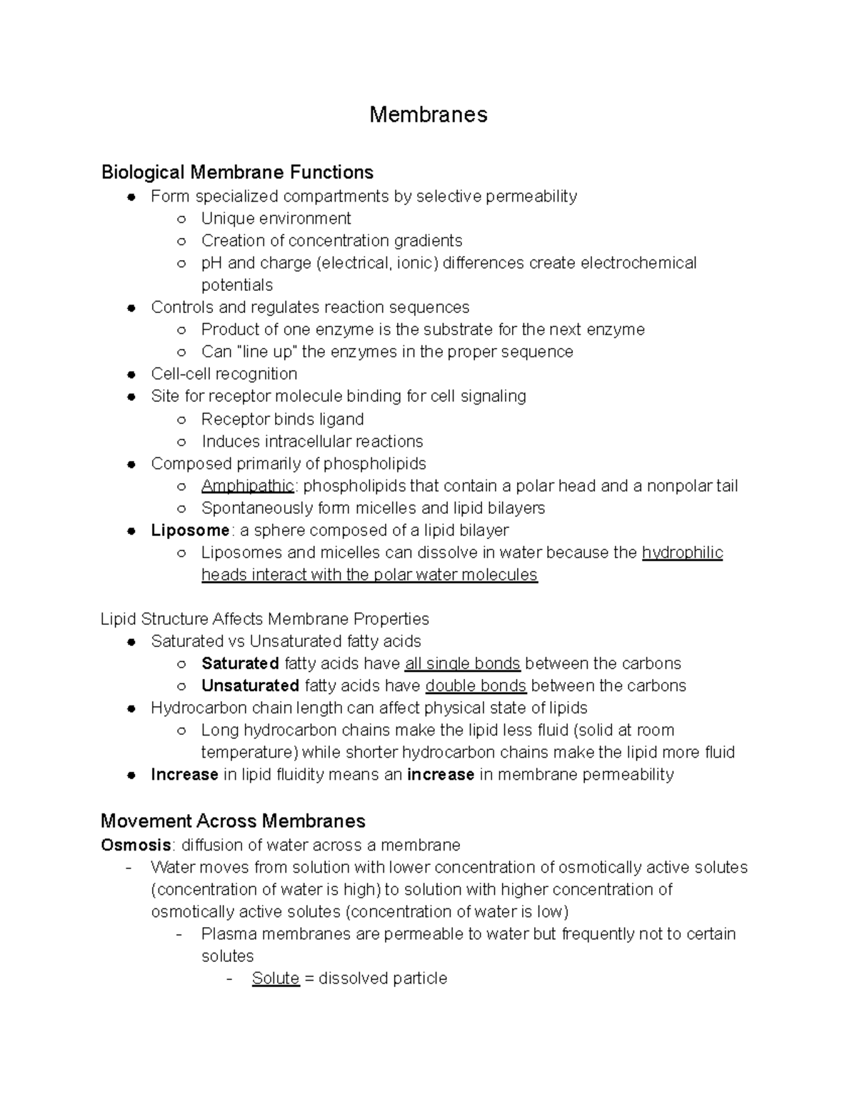 Membranes Lecture Notes - Membranes Biological Membrane Functions Form ...