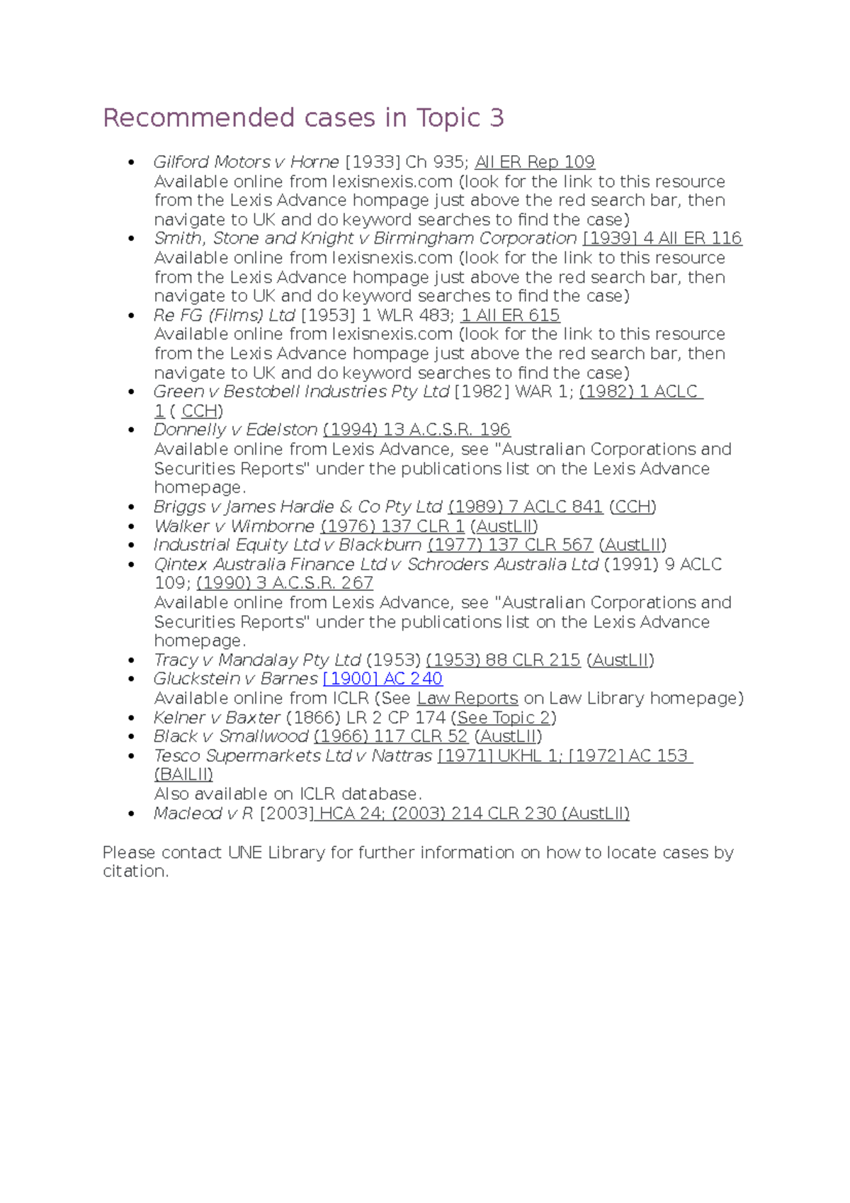 Recommended cases in Topic 3 - C.S. 196 Available online from Lexis ...
