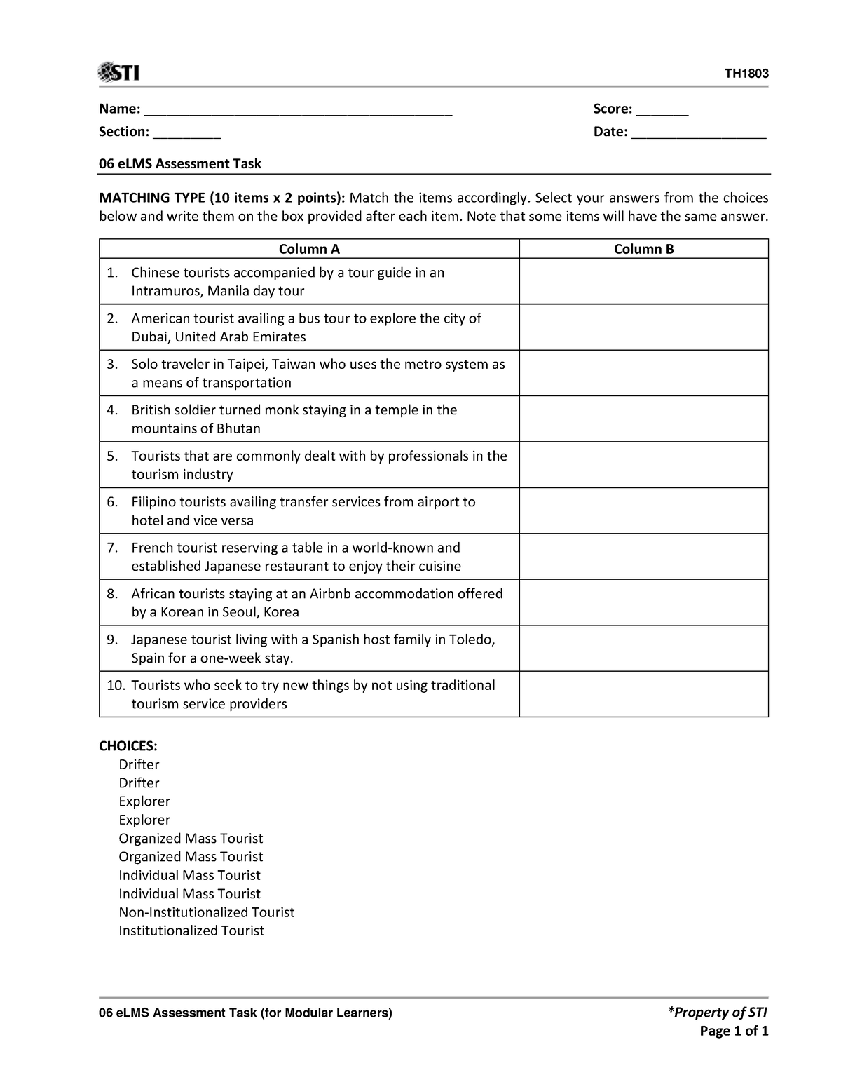 06 e LMS Assessment Task sustainable - TH 06 eLMS Assessment Task (for ...