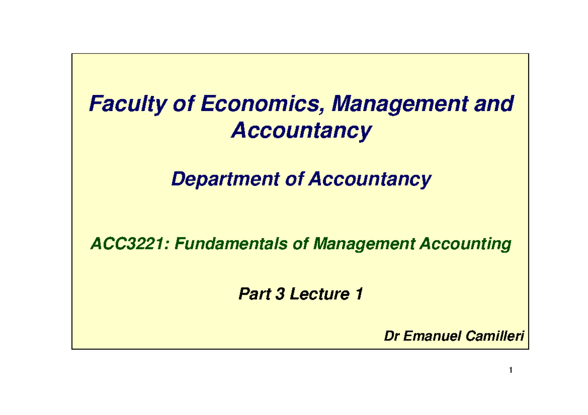 ABC Costings Lecture Notes - Faculty of Economics, Management and ...
