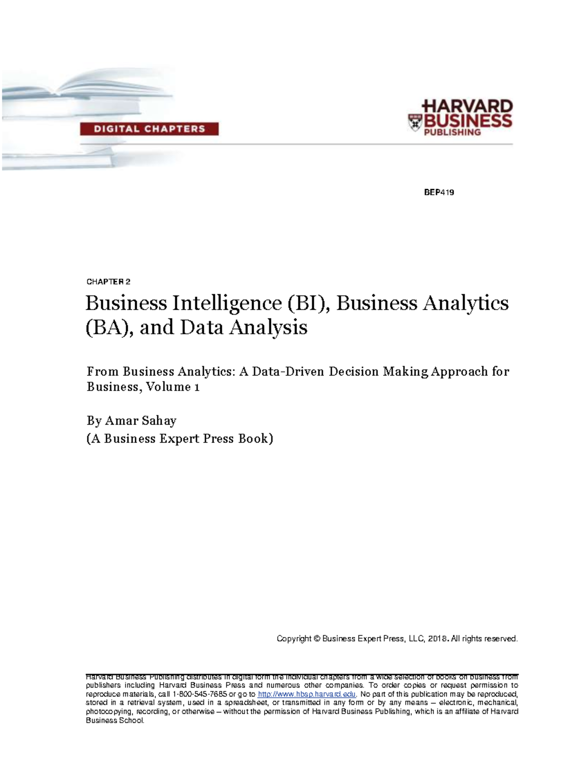 Sahay BI BA Data Analysis business analytics - BEP CHAPTER 2 Business ...