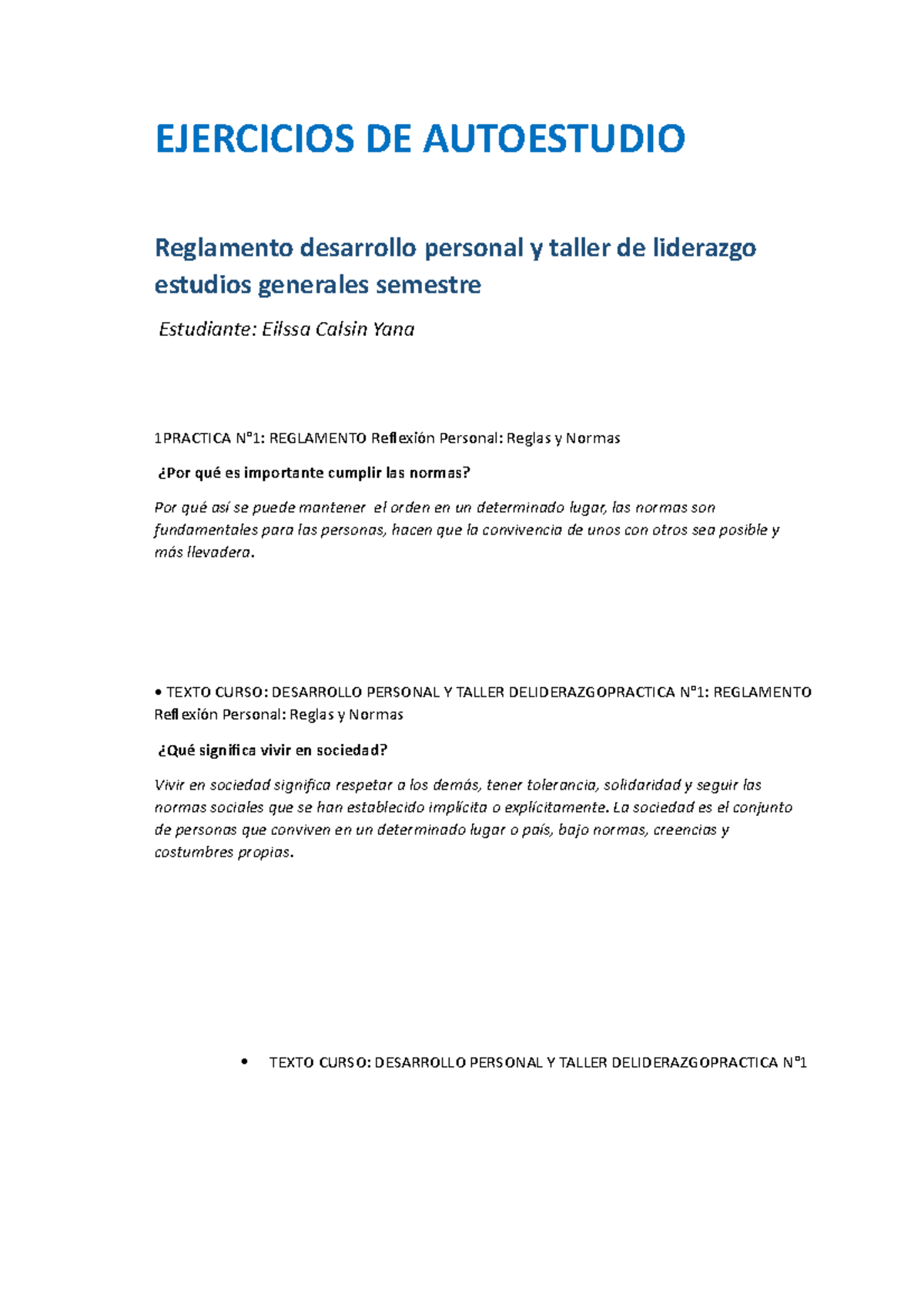 Ejercicios DE Autoestudio Desarrollo Personal Y Taller De Liderazgo ...