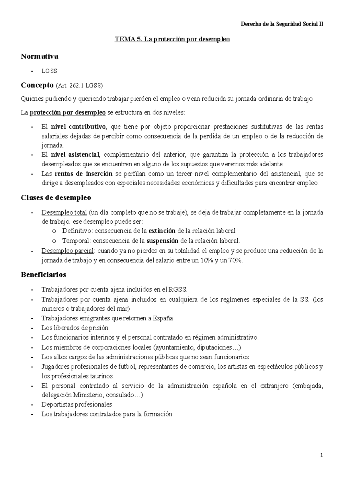 Tema 5 Seguridad Social II - TEMA 5. La protección por desempleo ...