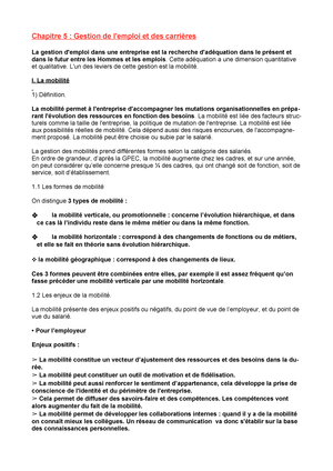 Chapitre 5 Gestion De L Emploi Et Des Carrieres Studocu