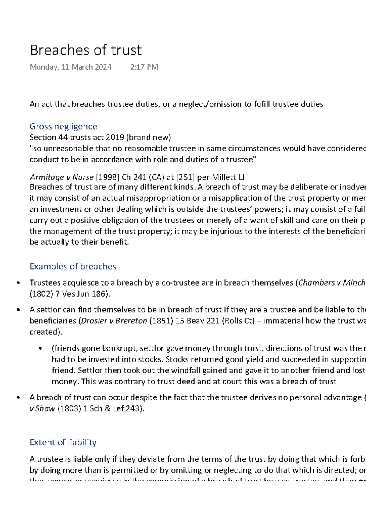 Breaches of trust pdf1 - An act that breaches trustee duties, or a ...