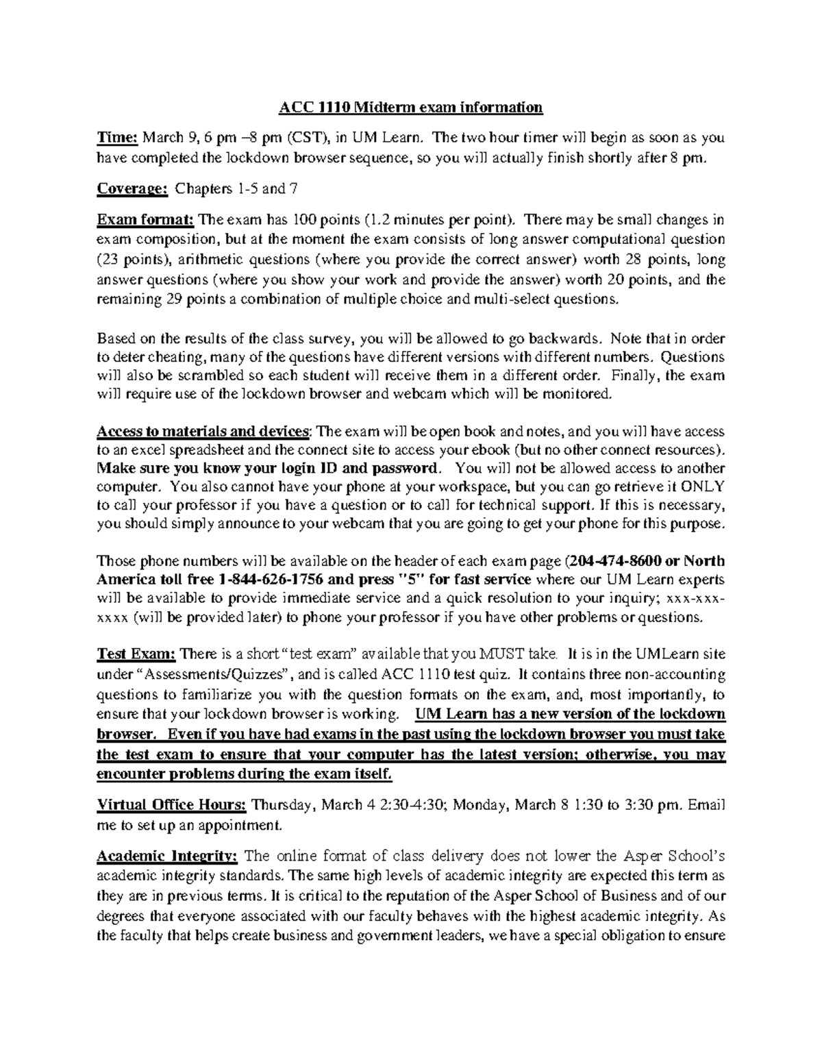 ACC1110 midterm exam information (ONLINE COVID-19) - ACC 1110 Midterm ...