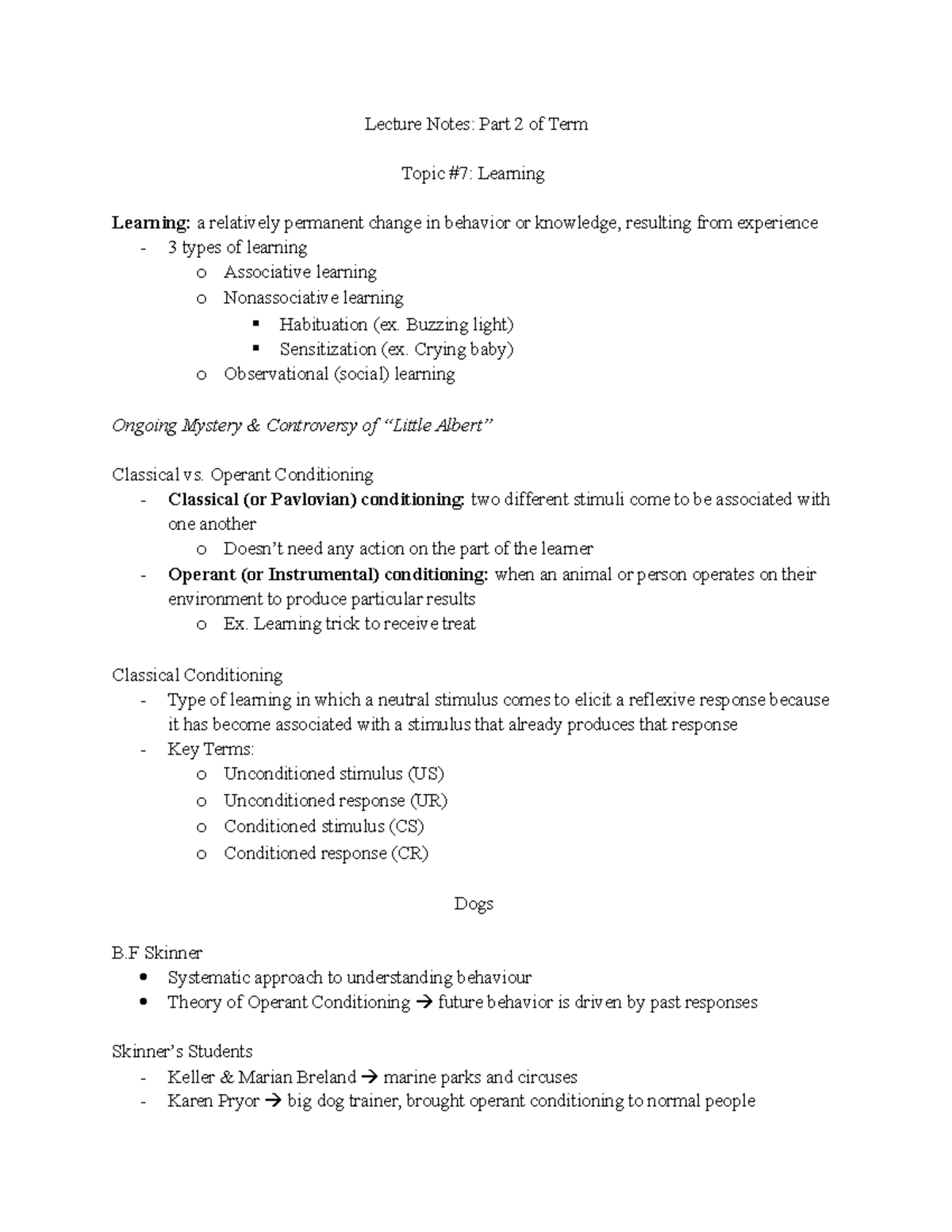 Lecture Notes - Part 2 of Term - Lecture Notes: Part 2 of Term Topic #7 ...