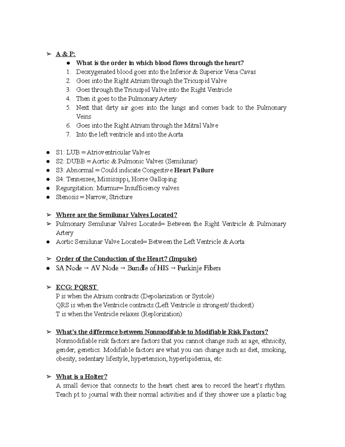 Cardio Exam #1 Review || Chapter 48 - A & P: What Is The Order In Which ...