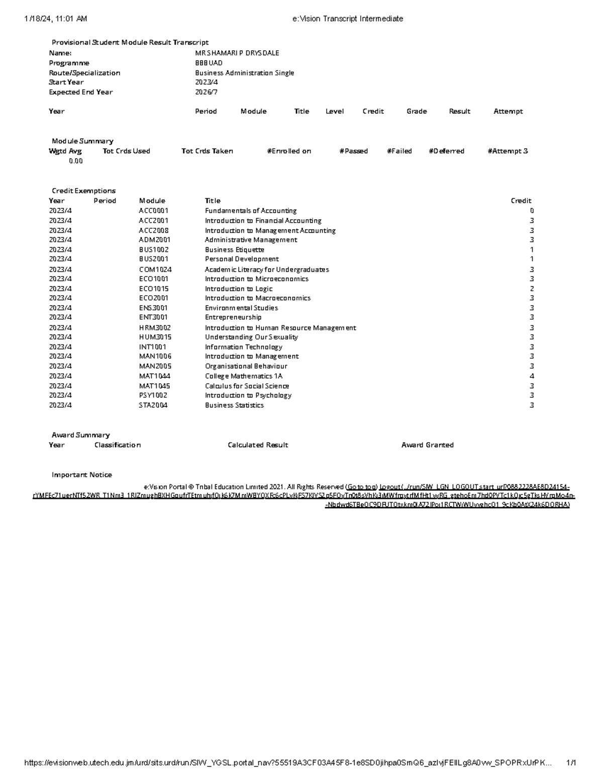 E Vision Transcript Intermediate - 1/18/24, 11:01 AM e:Vision ...