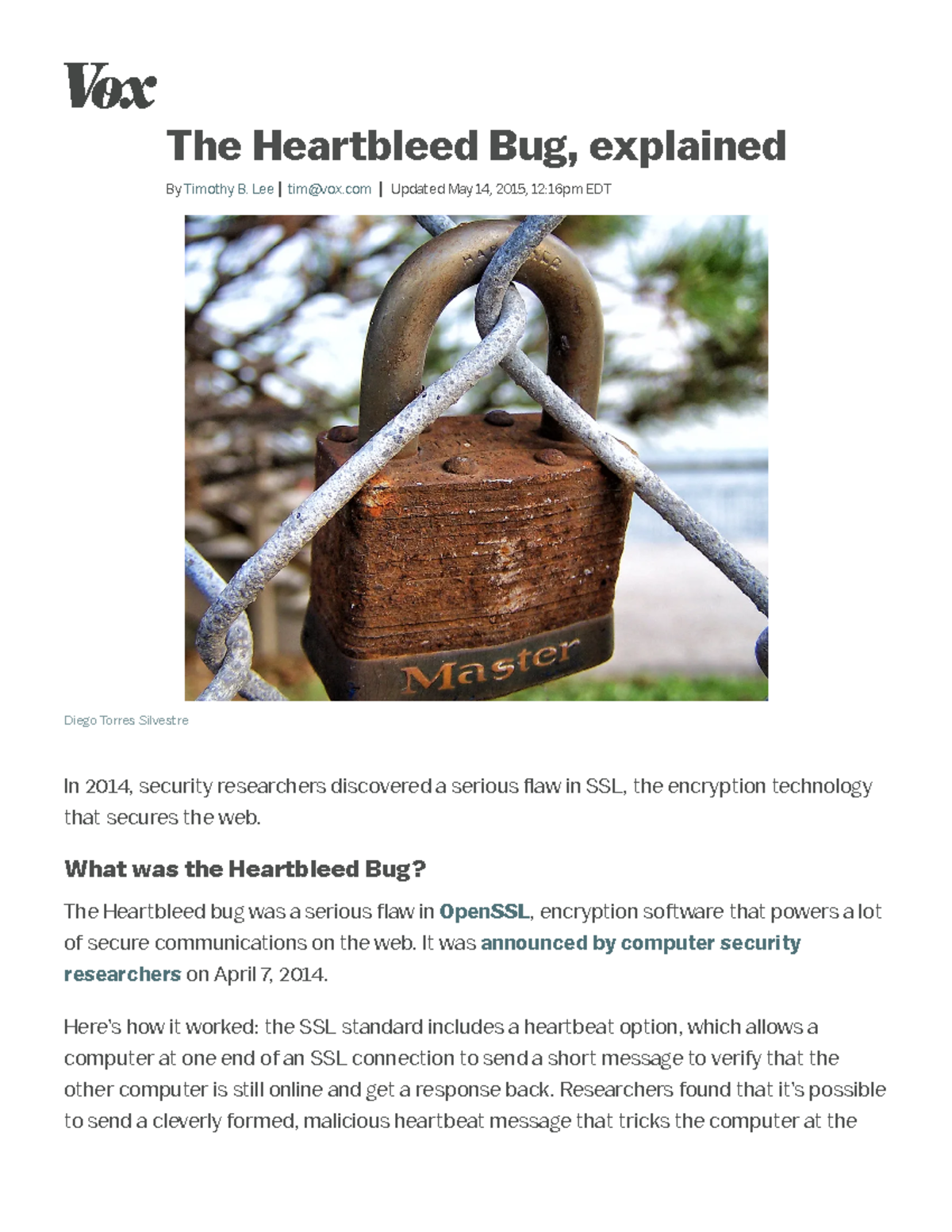 The Heartbleed Bug, Explained - Vox - Diego Torres Silvestre In 2014 ...