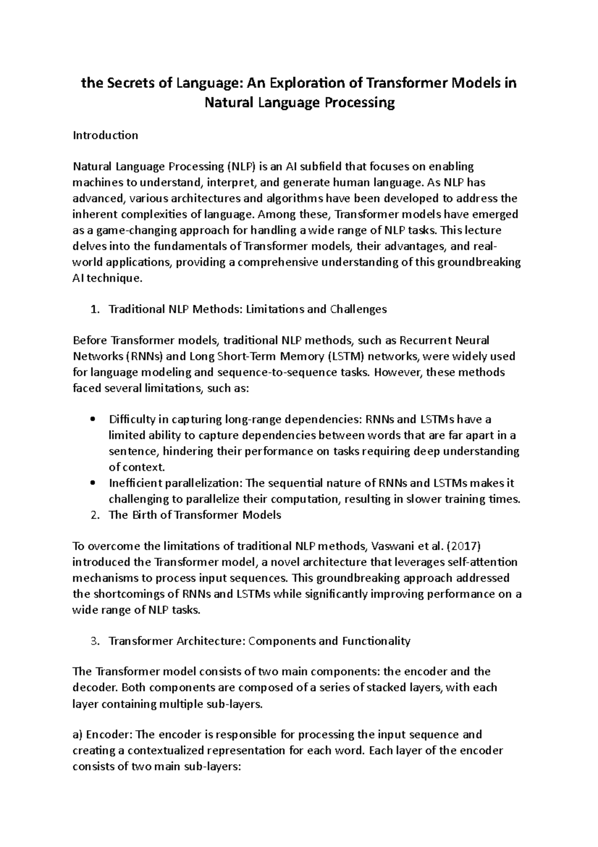 The Secrets of Language- An Exploration of Transformer Models in ...