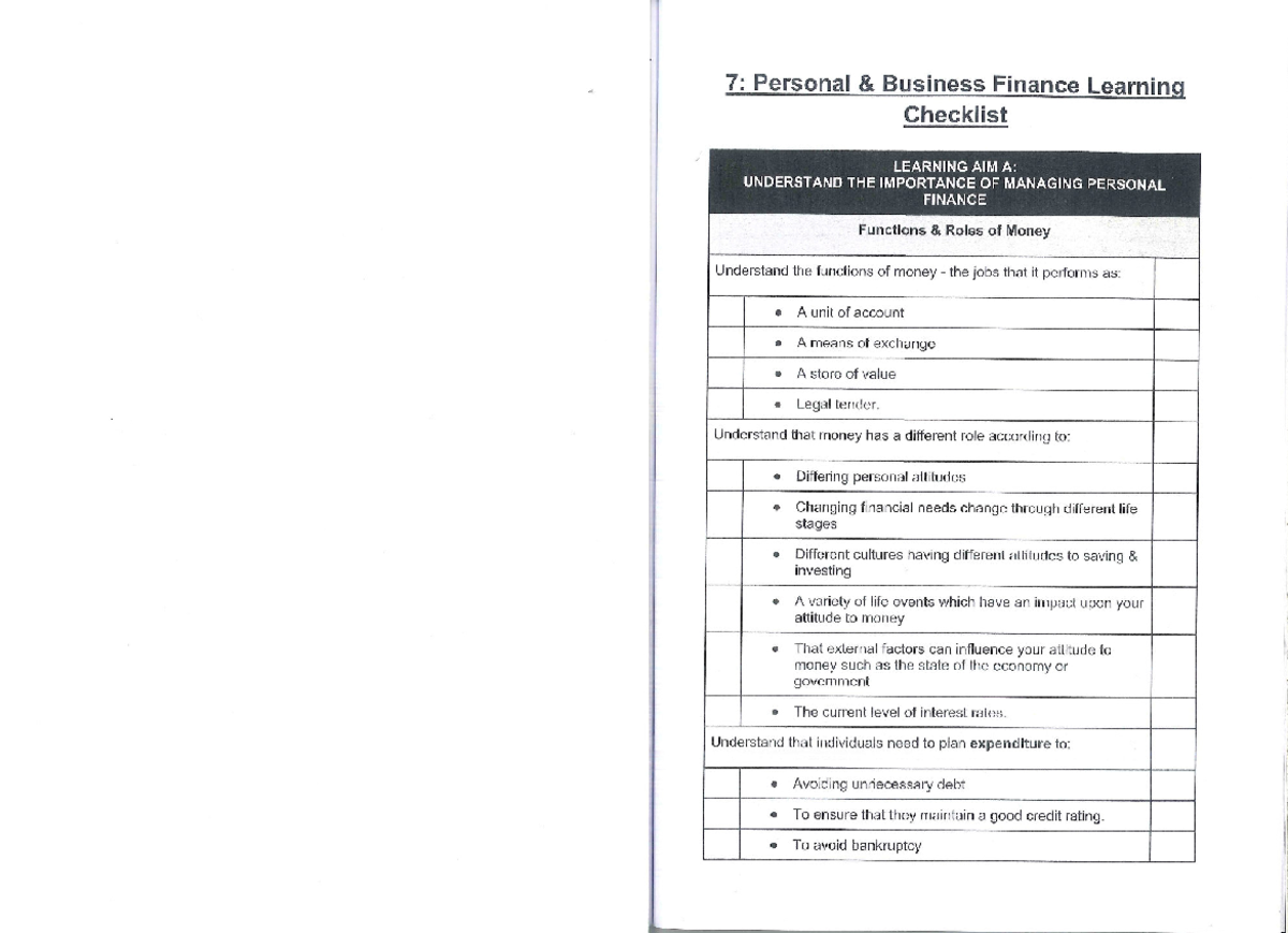 Level 3 BTEC BUSINESS Checklist And Glossary - Studocu