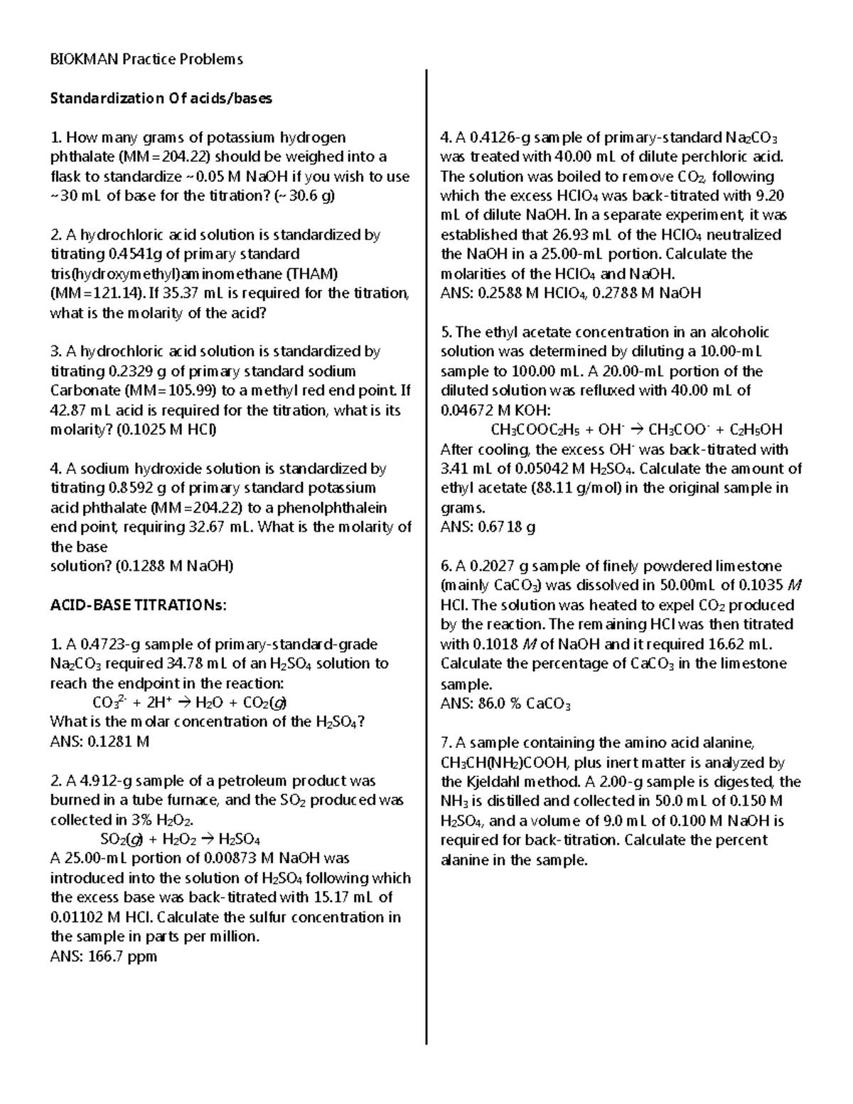 Biokman EXM 1 practice exercises - BIOKMAN Practice Problems ...