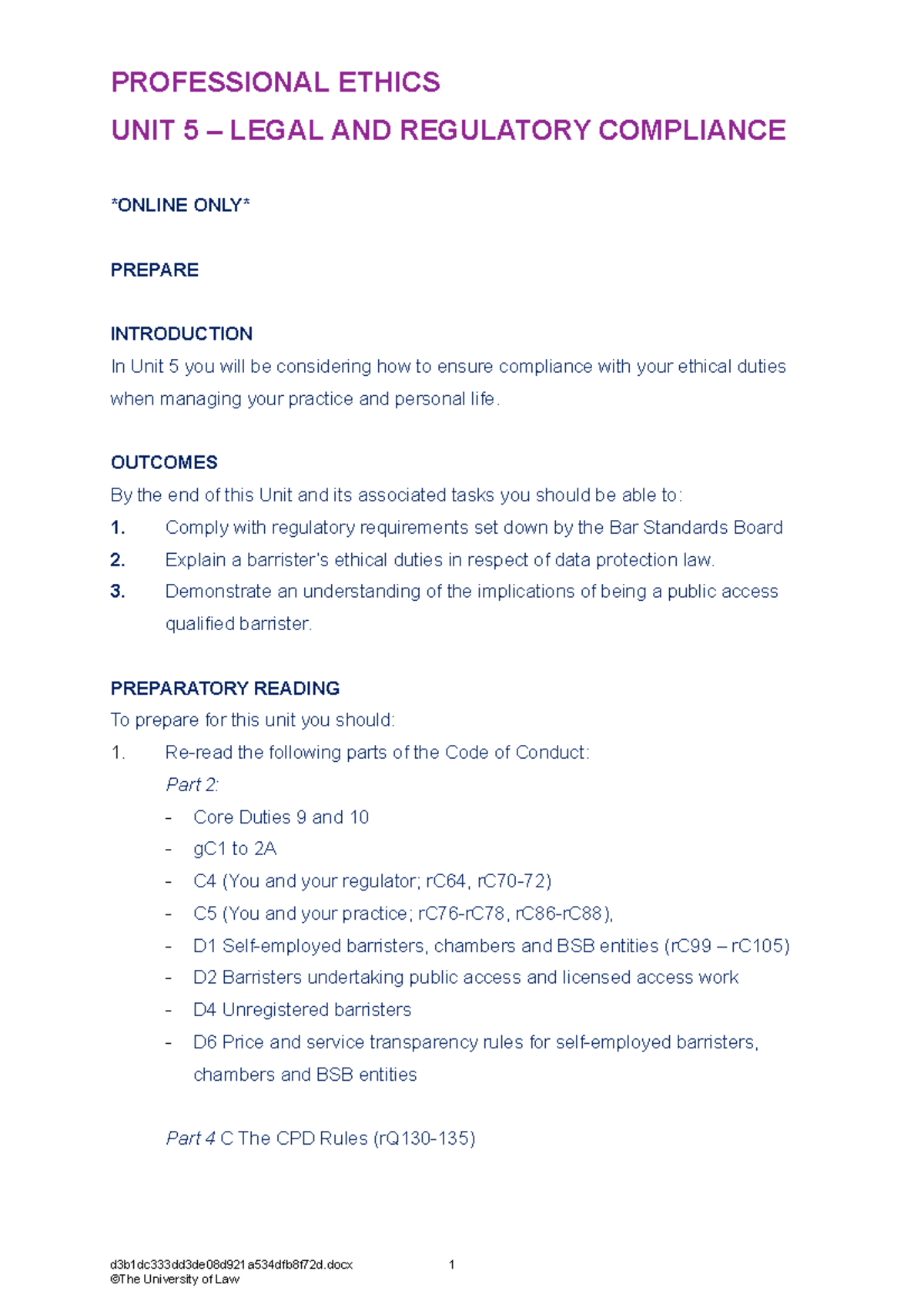Unit 5 plan - professional ethics syllabus ulaw - PROFESSIONAL ETHICS ...