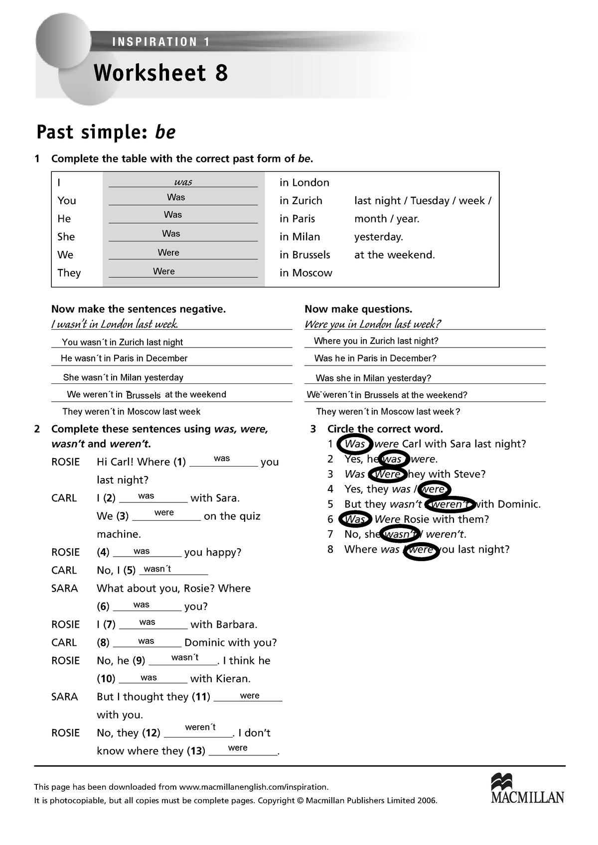 2-2 - afsd - 1 Complete the table with the correct past form of be ...