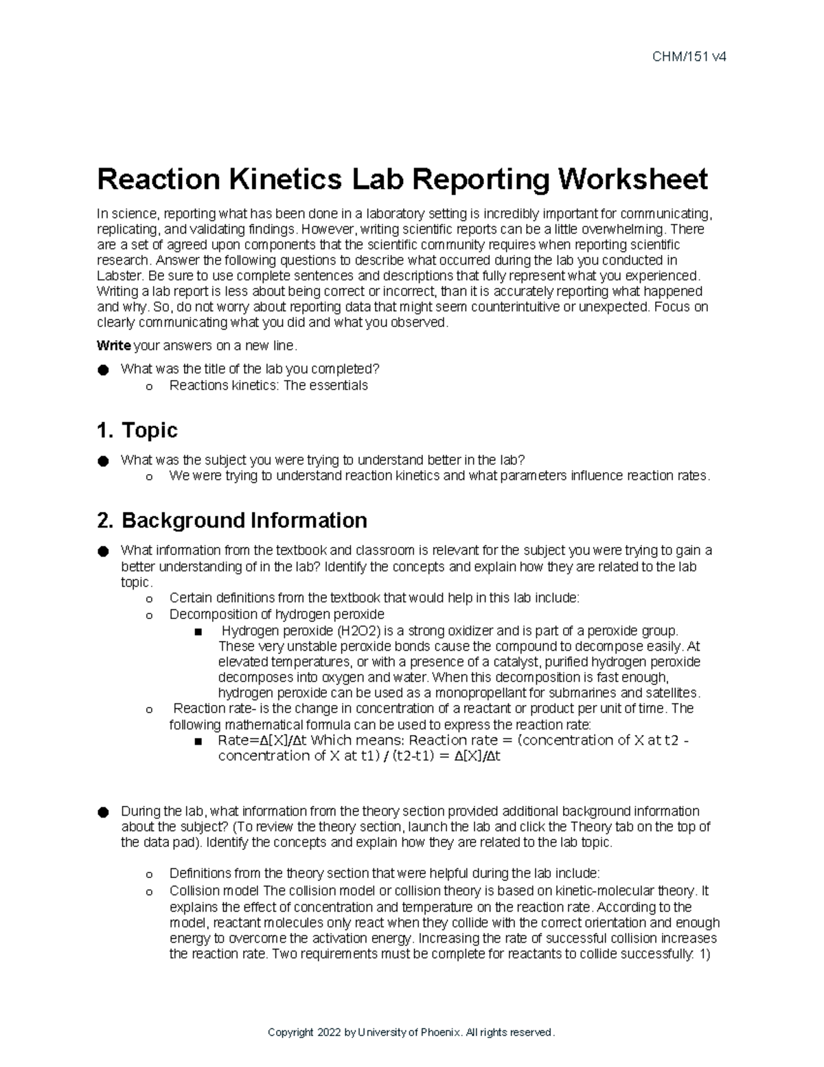 Week+6 - organic chemistry lab data and report - CHM/151 v Reaction ...