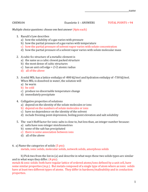 Che 104 Answers To Exam Questions - REDEEMER’S UNIVERSITY DEPARTMENT OF ...