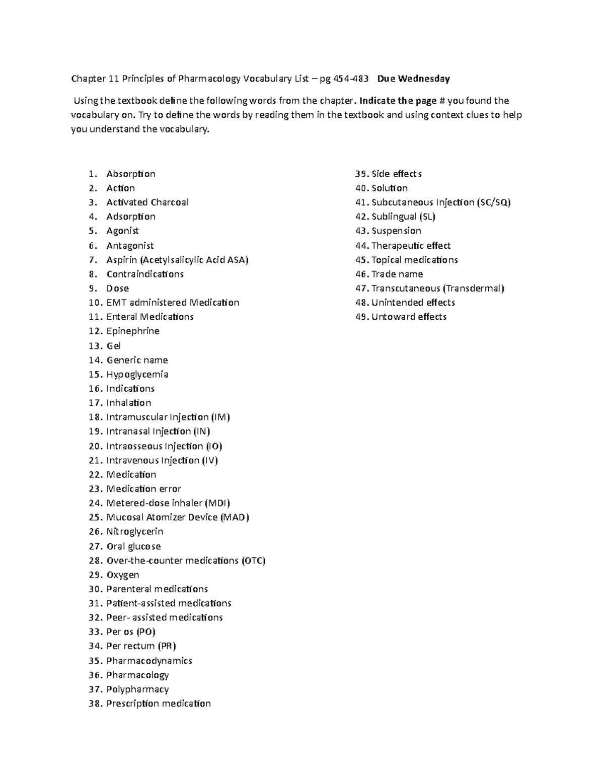 Chapter 11 Principles Of Pharmacology Vocabulary List - Indicate The ...