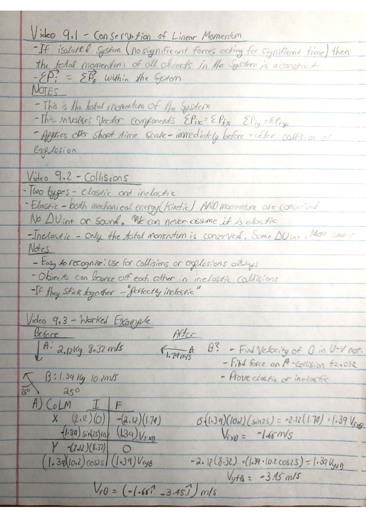 Module 9 notes part 1 - Video 9 Conservation of Linear Momentum If ...