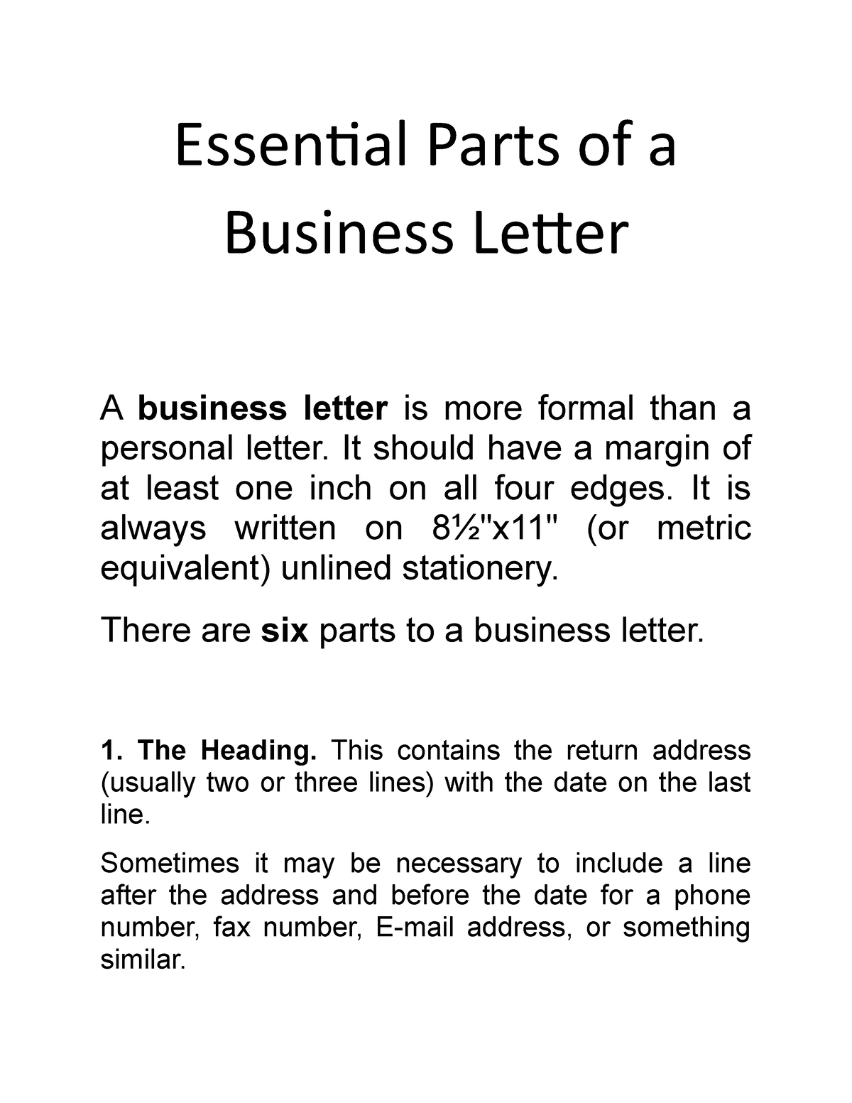 Essential Parts Of A Business Letter Essential Parts Of A Business 