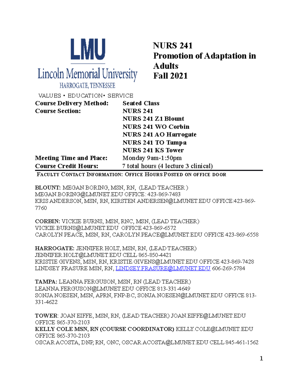 241 Syllabus Fall 2021 - Notes - NURS 241 Promotion of Adaptation in ...