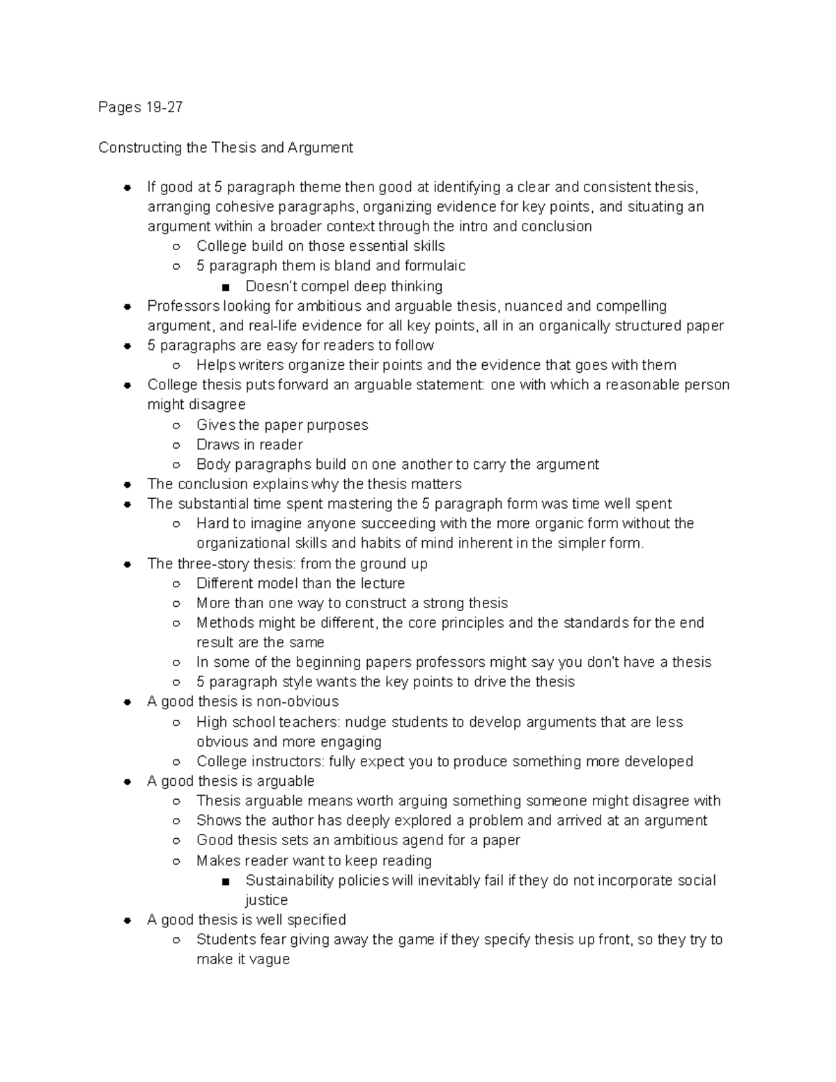 constructing the thesis and argument from the ground up